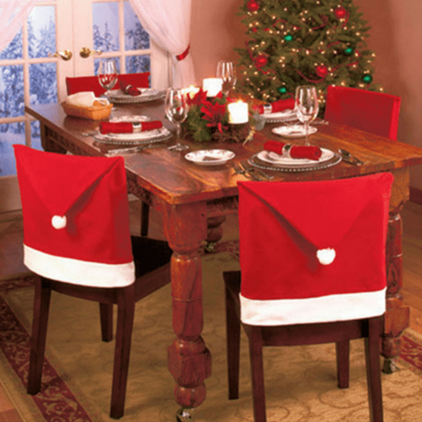 Red Santa Claus Cap Chair Back Cover Christmas Dinner Table Party Xmas Decor